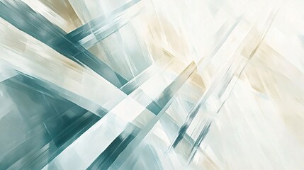 Poster - Abstract Painting with Intersecting Diagonal Brushstrokes in White, Grey, and Beige