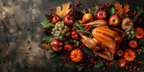 Wall Mural - thanksgiving background with pumpkin and fall ingredients