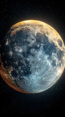 Canvas Print -   An artist's depiction of a giant moon in the sky surrounded by stars, featuring a prominent blue moon at its center