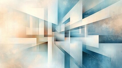 Poster - Abstract Geometric Composition with Blue, White, and Beige Tones