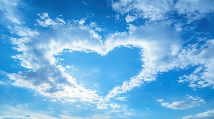 Poster -   A heart-shaped cloud in a blue sky with several heart-shaped clouds