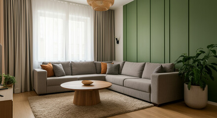 Living room with modern interior design featuring cozy seating home decor and a stylish coffee table