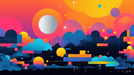 Poster - Abstract background with geometric shapes in retro minimalistic style with bright colors