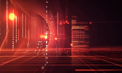 Poster - Exploring futuristic digital landscapes with vibrant red patterns and intricate circuitry details