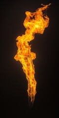 Wall Mural - A long, thin flame of fire is lit up against a dark background. Concept of danger and intensity, as the fire seems to be growing and spreading. The contrast between the bright orange flame