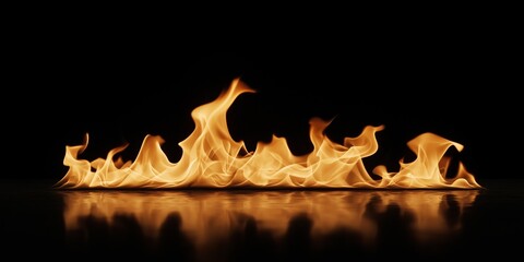 Wall Mural - A long, thin flame of fire is reflected in the water. Concept of danger and destruction, as the fire is a symbol of destruction and chaos