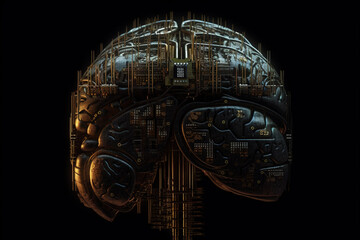 Poster - Artificial intelligence science concept with technological AI brain on the circuit board.