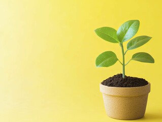 Wall Mural - Vibrant Green Plant Emerging from a Simple Pot, Symbolizing Growth and Renewal in Natural Light