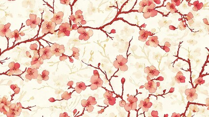 Wall Mural -   A high-quality photo of a pink flower pattern on a white background, featuring a red stem on the left side of the frame