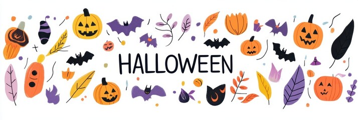 cute Halloween elements and icons with text 