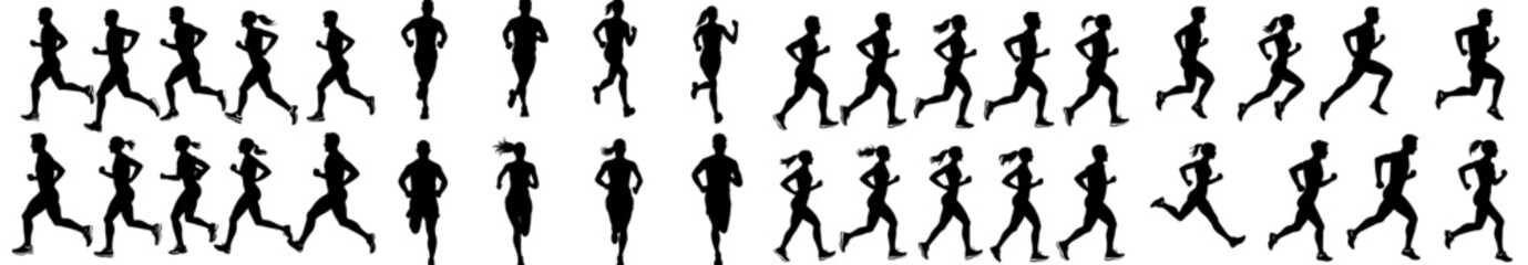 The modern silhouettes of jogging people, males and females