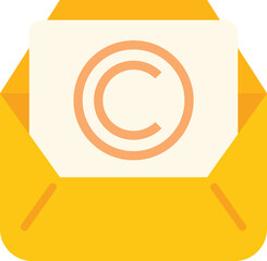 Poster - yellow open envelope containing document with copyright symbol representing intellectual property pr