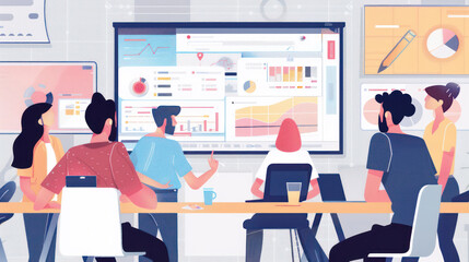 Wall Mural - a marketing team overseeing brand management efforts to ensure consistent messaging and visuals acro