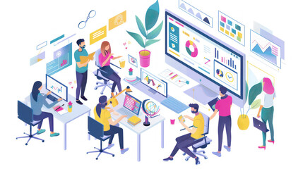 Wall Mural - a marketing team overseeing brand management efforts to ensure consistent messaging and visuals acro