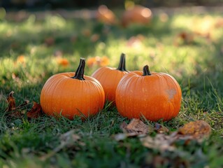 Pumpkins Autumn Harvest on Grass