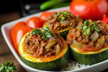 Arabic Cuisine; Middle Eastern stuffed zucchini or 