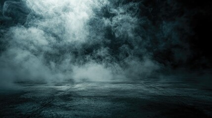Poster - dark atmospheric background with smoke on a concrete floor