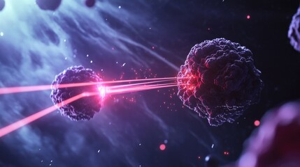 Two red laser beams targeting a cell.