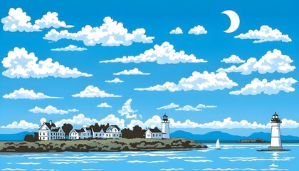 Wall Mural - Stunning moonset over Lake Champlain with a lighthouse in Burlington, Vermont