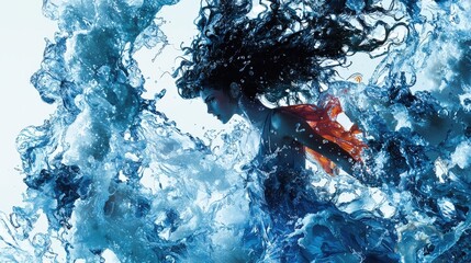 Poster - Dynamic Watercolor Splash with Flowing Hair