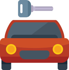 Poster - red car front view with key hovering over the roof, representing buying, selling, renting a new or u