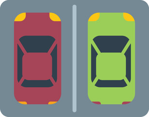 Poster - simple vector illustration representing a parking lot with two cars occupying their parking spots, s