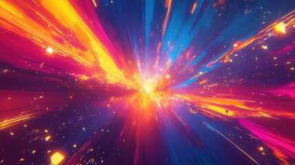 abstract colorful light beams radiating from a bright center, creating a dynamic and energetic visua