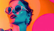 © Ars Nova - Fashion, youth, beauty woman model portrait background wallpaper backdrop. Copy space, collage, yellow, pink, cyan blue vibrant neon colors