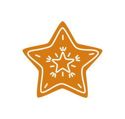 Wall Mural - christmas gingerbread cookie star icon on transparent background. png illustration