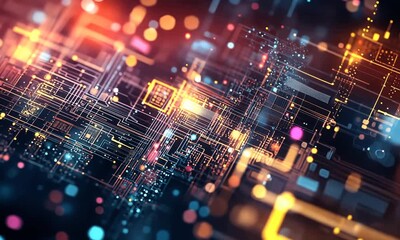 Poster - Colorful abstract patterns showcasing vibrant technology themes in a digital network environment