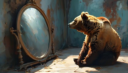 Bear Reflecting on Time: A Journey of Grace and Wisdom in a Mirrored Dimension