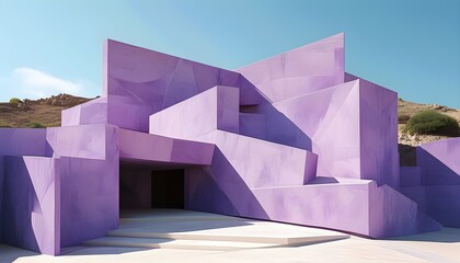 Wall Mural - Geometric Elegance: Minimalist Abstract Architecture in Soft Purple Hues and Gentle Shadows