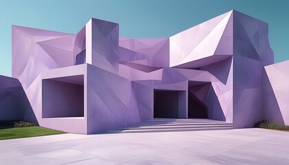 Wall Mural - Geometric Elegance: Minimalist Abstract Architecture in Soft Purple Hues and Gentle Shadows