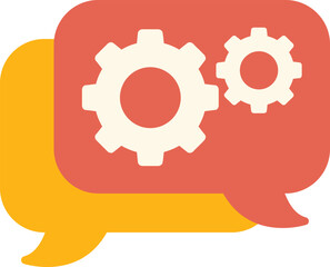 Poster - two overlapping speech bubbles with gears inside symbolizing communication and teamwork for successf