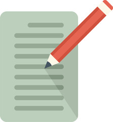 Poster - red pencil writing on a piece of paper with lines, in a flat design illustration with long shadows