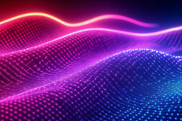 Poster -  colorful, abstract image of a wave with purple, blue, and red colors. The image has a futuristic, otherworldly feel to it