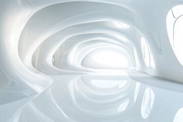 Aufkleber -  large white space with a curved wall and a white circle in the middle. The space is empty and has a modern, futuristic feel to it