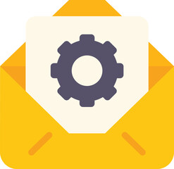 Poster - Open yellow envelope containing document with gear icon showing technical support concept