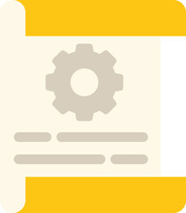 Poster - flat vector icon of a technical document with a cogwheel, representing an engineering project or tec