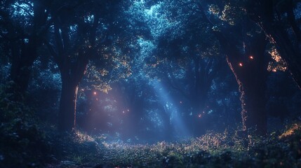 Wall Mural - Mystical Forest Path with Glowing Lights