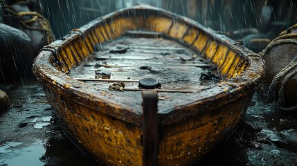 Wall Mural - Wooden Boat in Rain - Nautical Photography