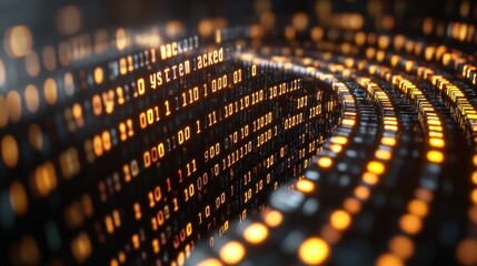 Fototapete - Glowing binary code flows in a digital representation of data systems, illustrating the intricacies of technology