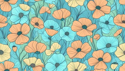 Wall Mural - Vibrant Meadow Blossoms: A Seamless Pattern of Pastel Flowers for Fashion and Home Decor