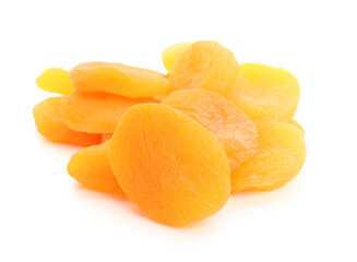 Wall Mural - Tasty dried apricots on white background