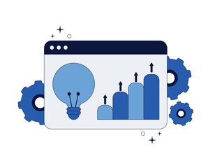 Poster - Vector illustration showing graphs and a light bulb representing ideas.