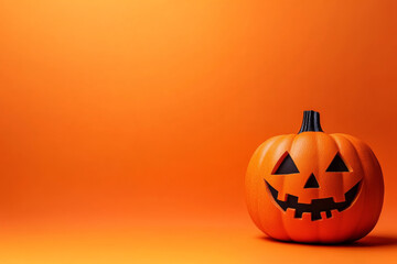 Halloween Pumpkin on Orange Background with Copyspace