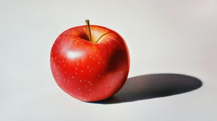 Sticker - A Single Red Apple with a Stem and Shadow on a White Background