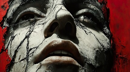 Wall Mural - Close-Up Portrait of a Woman with Distressed Skin and Dramatic Makeup