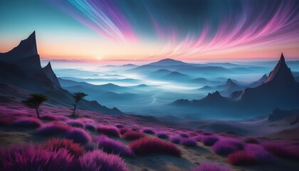 Canvas Print - Mystical landscape featuring abstract pointed mountains and enchanting surroundings