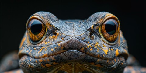 Poster - A close-up of a frog's face. AI.